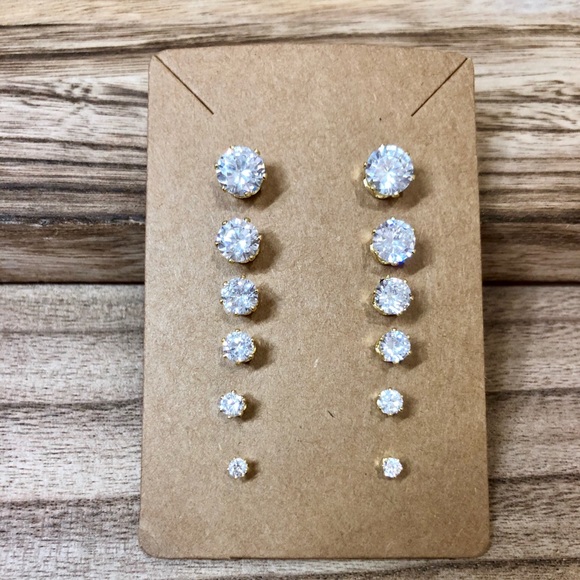 18K Gold Plated CZ Stud Earrings 6MM - Picture 4 of 6